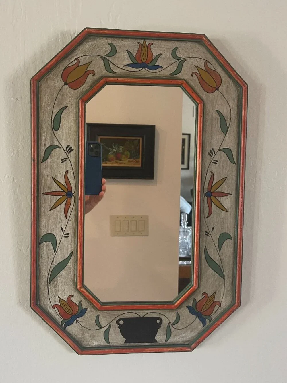 Folk Art Spanish Moorish Influence Hand Painted Mirror